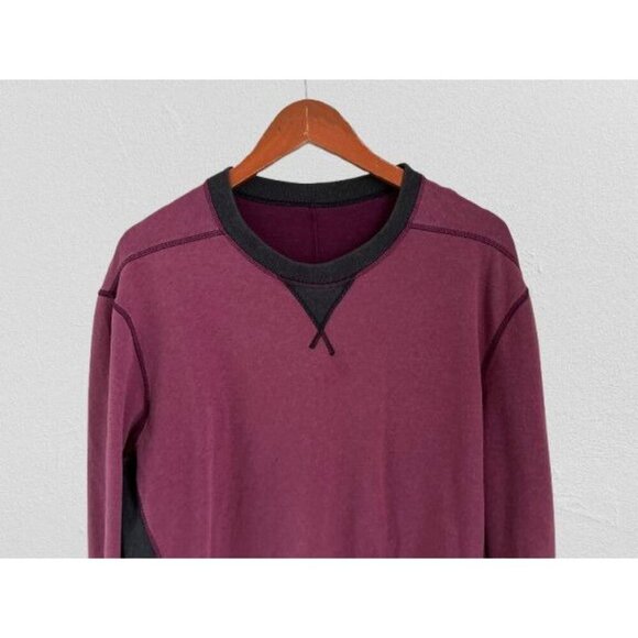 Lululemon Mens Burgundy Gray Long-Sleeve Crewneck Sweatshirt Cotton Blend -L - Picture 2 of 7